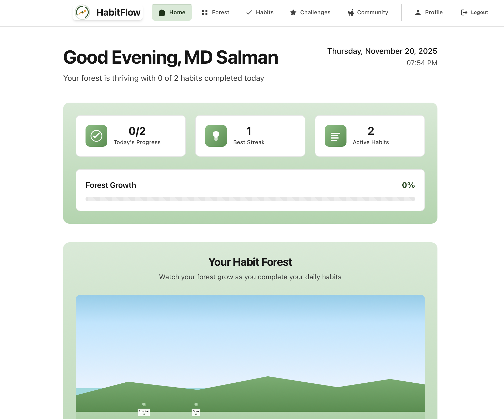 HabitFlow dashboard