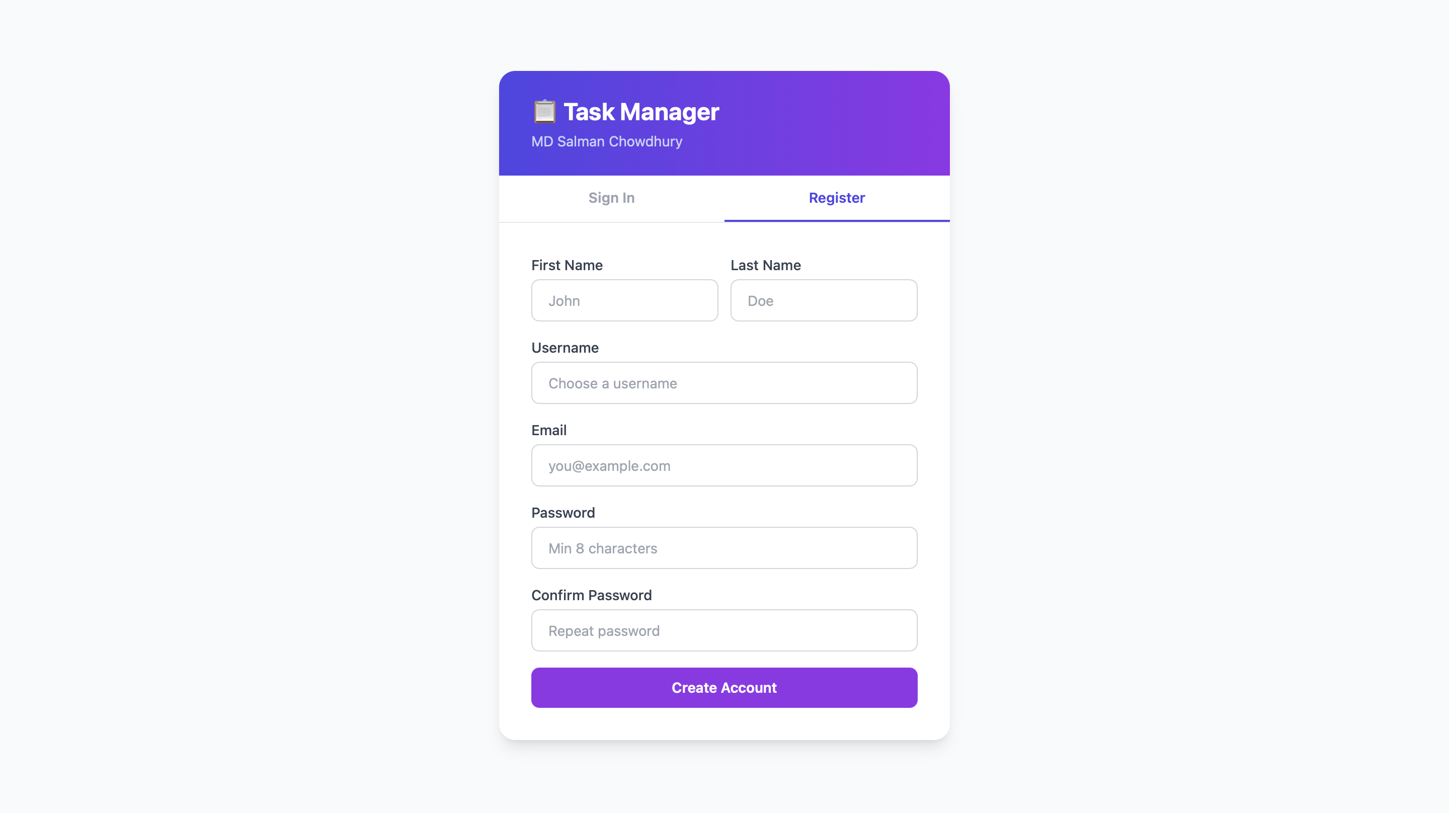 Task Manager API dashboard